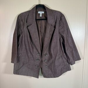 Dress Barn Open Front 3/4 Sleeve Crop Blazer Jacket Brown size 2X